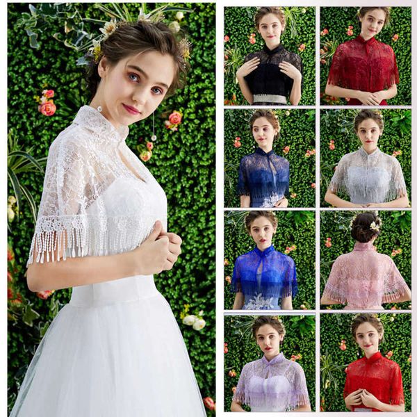 

bridal cape color dress drape spring and summer thin ceremonial shoulder ribbon collar red / white black, Blue;gray