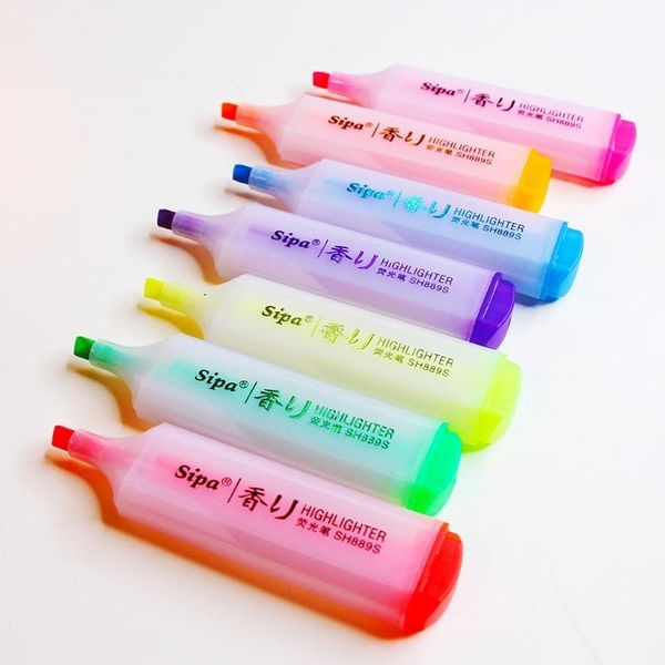 

highlighters fragrance highlighter student office 7-color inclined color marker pen liquid pens, Black;red