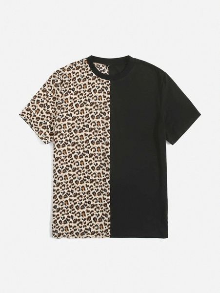 

men 1pc leopard print tee m7k0#, White;black