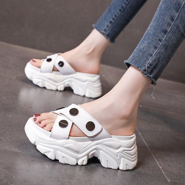 

slippers on a wedge shoes woman 2021 house platform luxury slides pantofle shale female beach heeled mules designer flat sab, Black