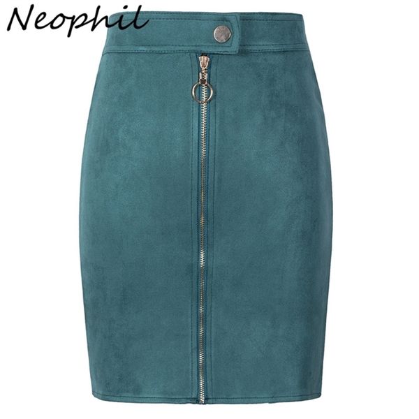 Neophil Women Suede Mini Gonne a tubino Donna Vintage Style Summer Front Zipper Button Ladies Short Tutu Saia S1911 210619