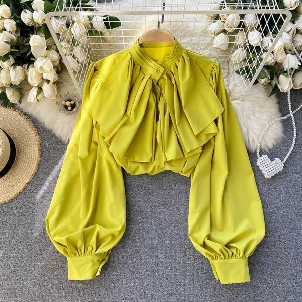 

singreiny women design korean blouse retro puff sleeve o neck single breasted spring casual loose fashion streetwear blouse 210419, White