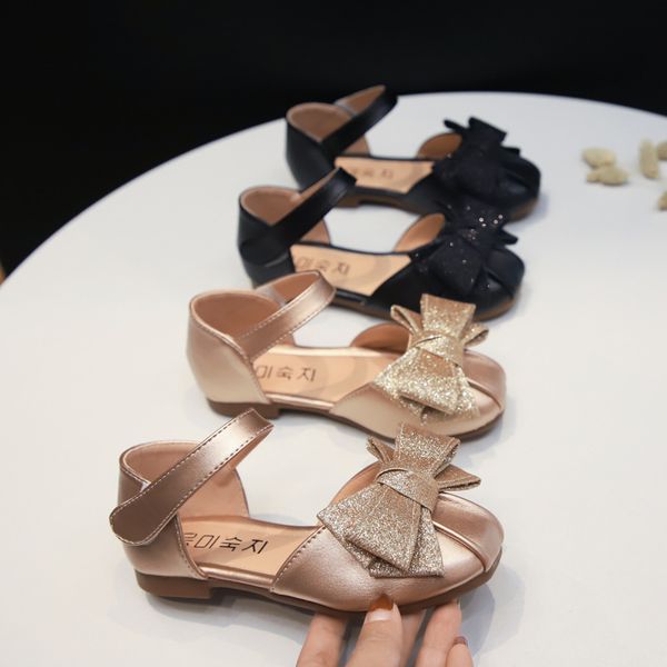 

spring 2021 new korean childrens bow princess shoes women flat shoes fashion sandals soft casual shoes trend, Black