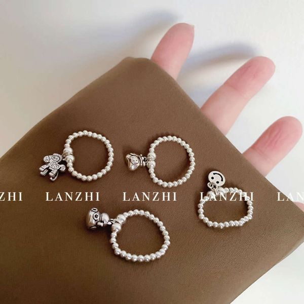 

simple living new female open 925 thai silver pony zhaocai cat ring, Black