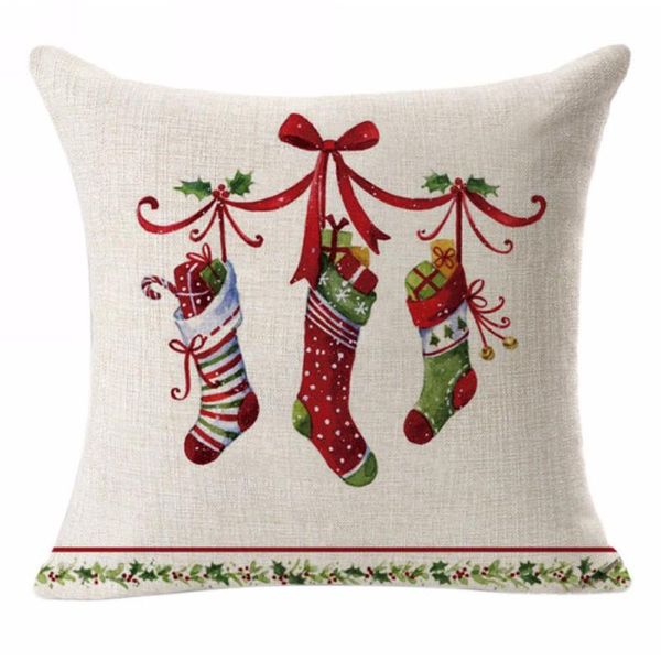 

christmas decoration cushion cover socks pillow cute throw pillows cotton linen tree santa claus year gift 45x45cm cushion/decorative