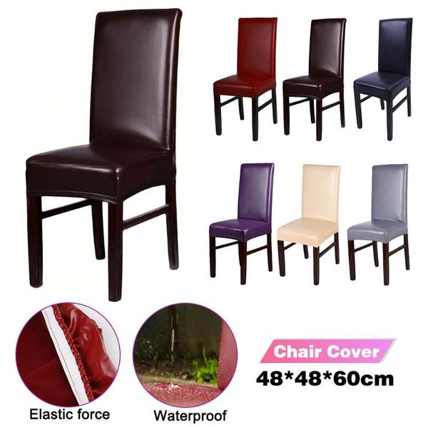 

chair covers pu leather stretch dining room waterproof seat cover furniture slipcovers protector for party wedding banquet