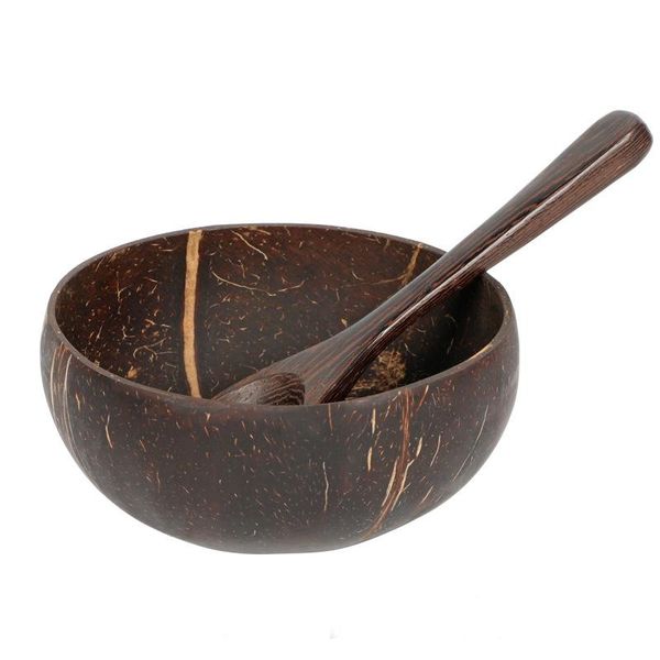 

bowls 1pc natural coconut shell bowl spoon set creative fruit salad noodle wooden tableware restaurant kitchen