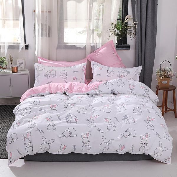 

bedding sets cartoon animals 3/4pcs big eared pig pattern bed duvet cover sheet pillowcases white quilt