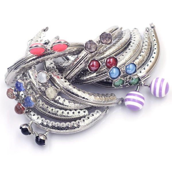 

bag parts & accessories 8.5cm silver tone arch semicircle metal coin purse frame kiss clasp buckle handbag clutch ball flower oblate head ha, Black