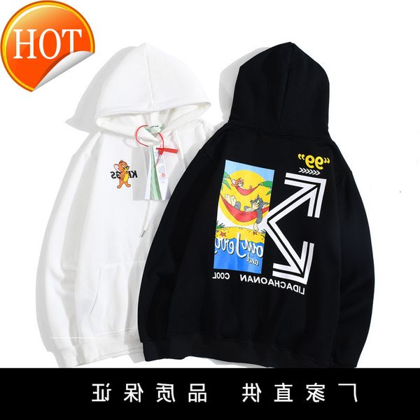 

cartoon arrstyle off plush style hooded sweater for men and women, Black