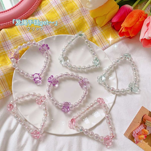 

hand catenary strawberry pink crystal korean version net red bracelet student mori department sweet crystal bear single circle beaded, Black