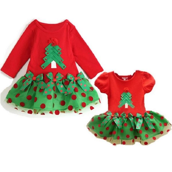 Natal bebê meninas vestido árvore crianças vestidos bordado bolinhas verde tutu menina roupas miúdo blusa vestidos jumper outfit 210413