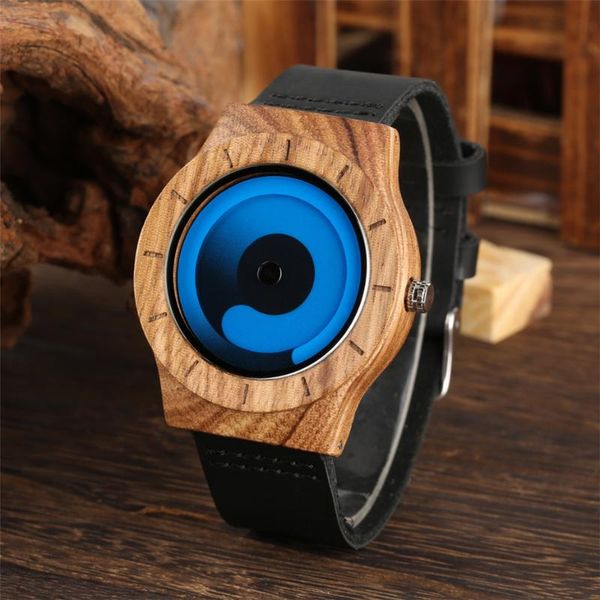 

wristwatches creative turntable design wood mens watch quartz unique blue swirl men's genuine leather watches cool gifts item for male, Slivery;brown