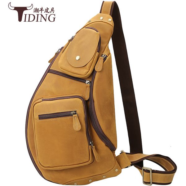 

waistbags packs luggage crazy horse leather manual large capacity men's messenger chest leather shoulder 3073 bags