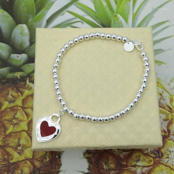 

ms s925 pure silver heart drop 4 m bead bracelet with european and american fashion accessories the little girl's holiday gifts1, Golden;silver