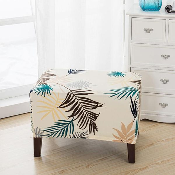 

square stool home soft elastic polyester dustproof seat decoration leaves printed removable protective bar chair cover bedroom covers