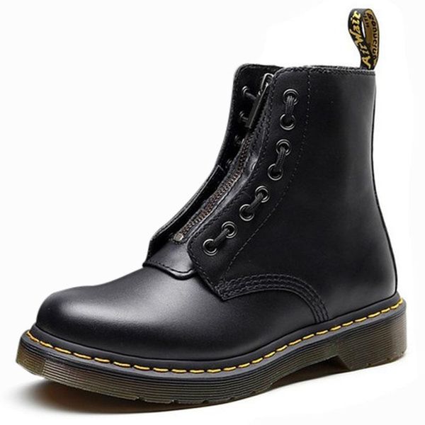 

boots women front double zipper leather two wear ladies motorcycle lovers british style zapatos mujer, Black