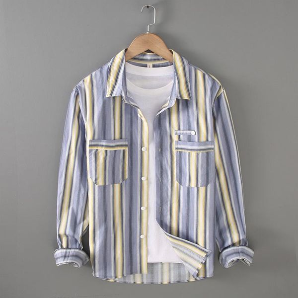 

men's casual shirts jm272 men striped long sleeve daily simple harajuku style boyfriend double pocket loose sport lapel male camicia, White;black