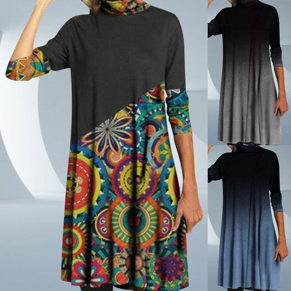 

casual dresses harajuku print patchwork dress women fashion turtleneck streetwear daily fall 2021 long sleeve t-shirts mini, Black;gray