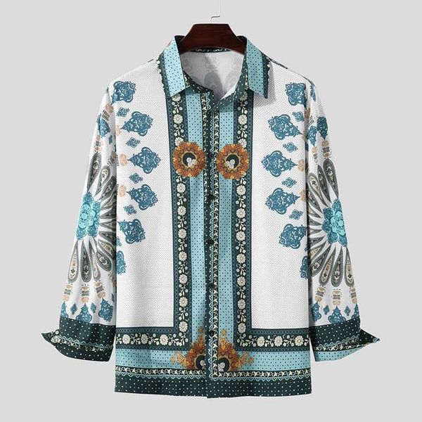 

men's casual shirts spring and summer clothing europe america retro trend shirt cardigan single breasted long sleeve printed, White;black