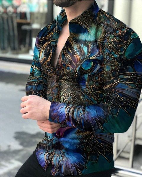 

men's casual shirts 2021 spring and autumn fashion plus size shirt digital printing long-sleeved clothes streetwear, White;black