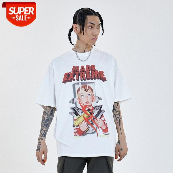 

character print short-sleeved t-shirt men's ins european and american round neck five-point sleeve loose couple half-sleeved #gl1r, White;black