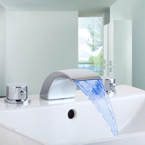 

bathroom sink faucets wholesale and retail promotion polish chrome waterfall faucet led roman spout vanity mixer tap