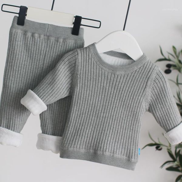 

clothing sets plus velvet thicken baby warm clothes suit winter pullover bottoming sweater +pant set infant children boys knit tracksuit1, White