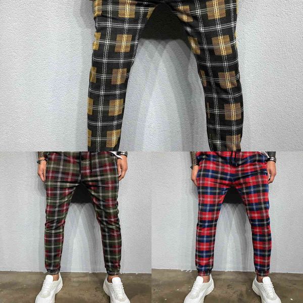 

european and american men's plaid 3d digital printing casual fashion sports pants men pliad pants x0621, Blue