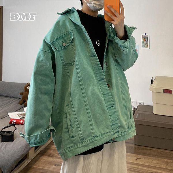 

men's jackets korean style hip hop loose oversized denim jacket candy colors ulzzang coat kpop couple clothes men women fashion overdre, Black;brown
