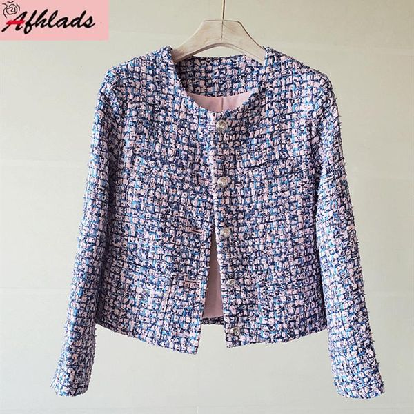 

women's jackets autumn round neck women outerwear woven small fragrant female long sleeve single-breasted coats, Black;brown