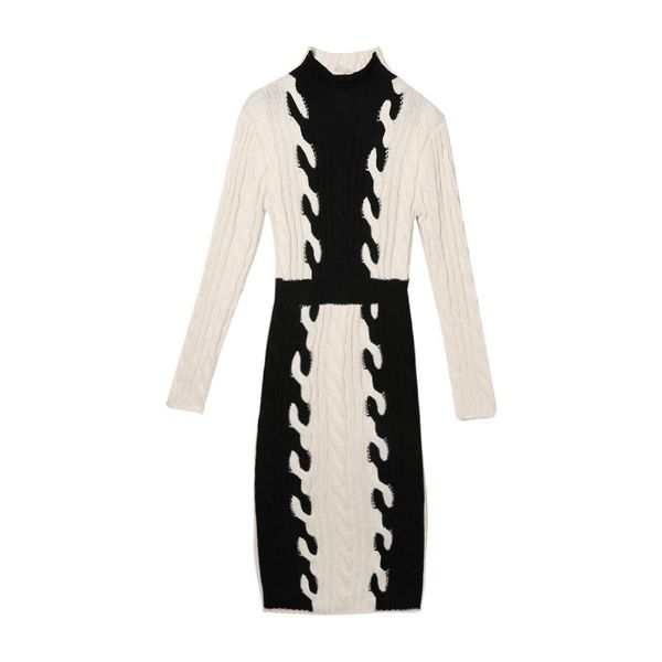 

autumn winter knit dress women elegant thick turtleneck female hip package office work, Black;gray