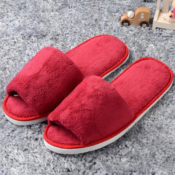 

slippers women open toe winter plush flip flop warm fleece house indoor shoes slides zapatos #1103, Black