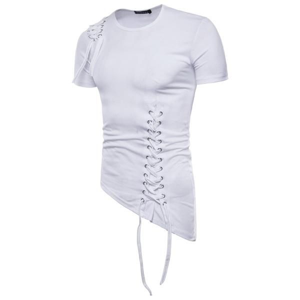 

men summer short sleeve t-shirt with irregular design knitting rope fashion camisetas hombre 2021 men's t-shirts, White;black