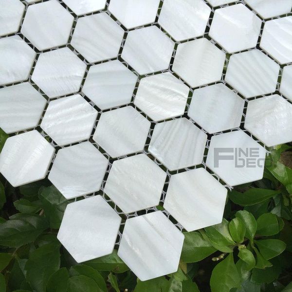 

wallpapers white and natural color freshwater shell mother of pearl mosaic hexagon honeycomb shape for interior house decoration