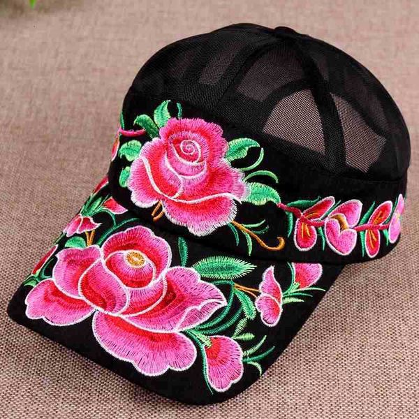 

ball caps national style embroidered flower fashion national style baseball women's net cap leisure sun hat, Blue;gray