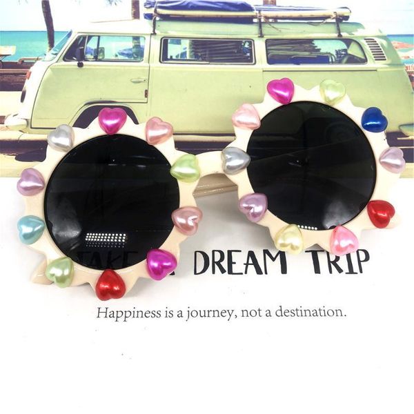 

rainbow pearl heart kids sunglasses 4-12 years baby gorgeous sun glasses round shades uv400 eyeglasses gafas de sol, White;black