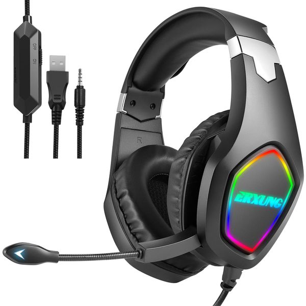 2021 Cuffie da gioco professionali con luce a led per PS4 PS5 Cuffie da gioco per computer Bass Stereo Cuffie cablate per PC con microfono Regali