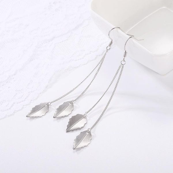 

dangle & chandelier zhouyang drop earrings for women fresh double leaf long tassel ear line rose gold silver color daily gift fashion jewelr