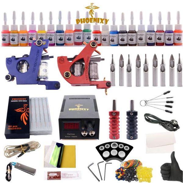 

professional tattoo kit 2 machine gun 20 color inks power supply complete kits guns