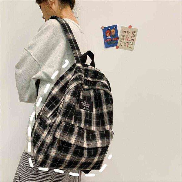 borsa zaino Borsa stile zaino Fashion Plaid Canva Borsa da scuola per ragazza adolescente per studentessa da donna Borsa da viaggio impermeabile di grande capacità 220723