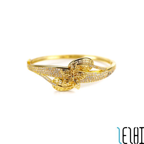 

charm exquisite eternal love diamond wedding jewelry sets 18k gold plating engraved flower leaf ice up bnagle set engagement bridal forever, Slivery;golden