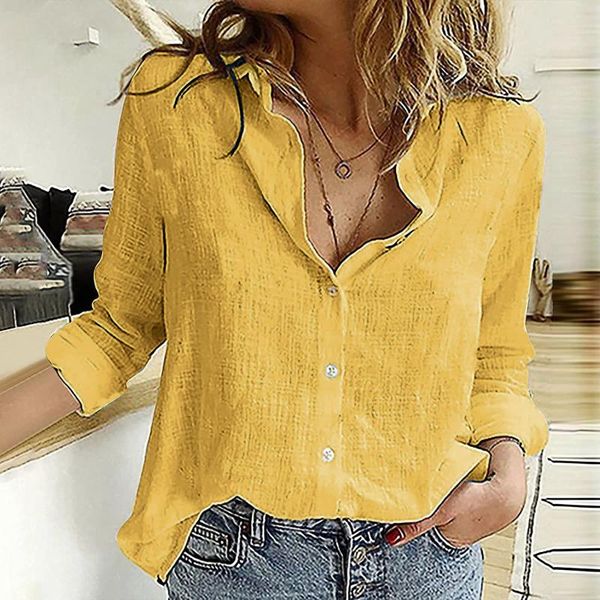 

women's blouses & shirts plus size fashion button t-shirt casual summer linen cotton ladies solid female women long sleeve shirt blusa, White