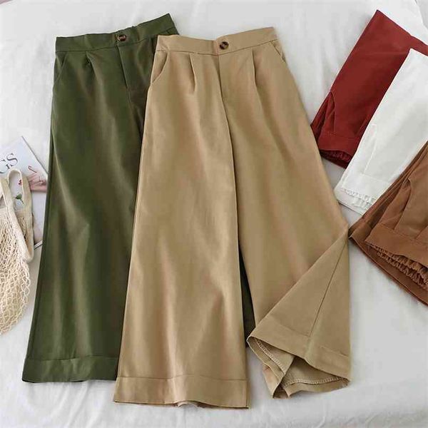 

fashion summer high-waist drape loose casual cropped pants women korean wide-leg women's pants streetwear 210915, Black;white