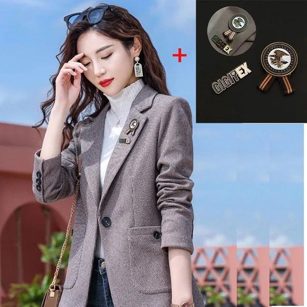 

women's suits & blazers fashion women trendy patchwork korean chic loose pockets ladies elegant coats single button minimalist plus si, White;black