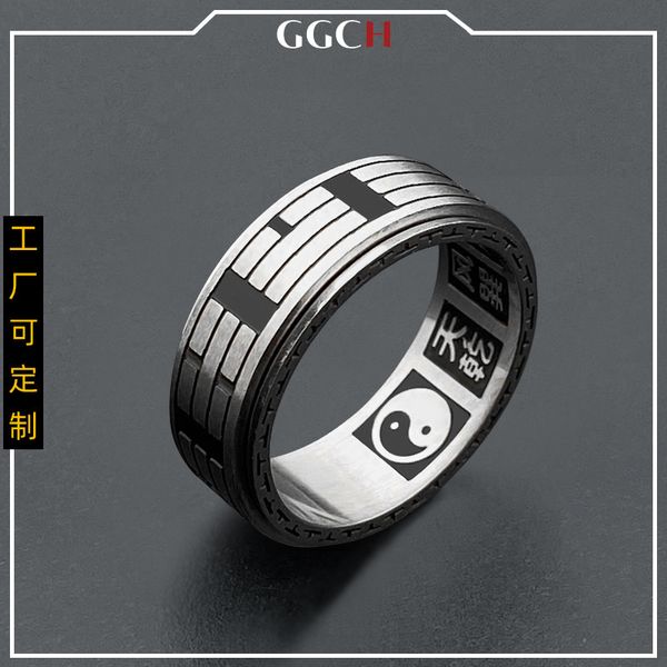 

titanium roman alphabet stainless steel eight trigrams array men's ring, Silver