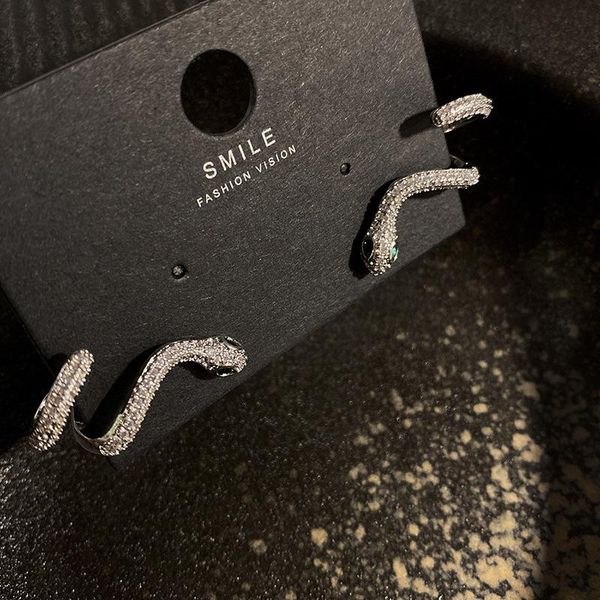 

stud 1pc exaggerated white gold plated zircon snake-shaped winding earrings fashion temperament high-end earring for women gift, Golden;silver