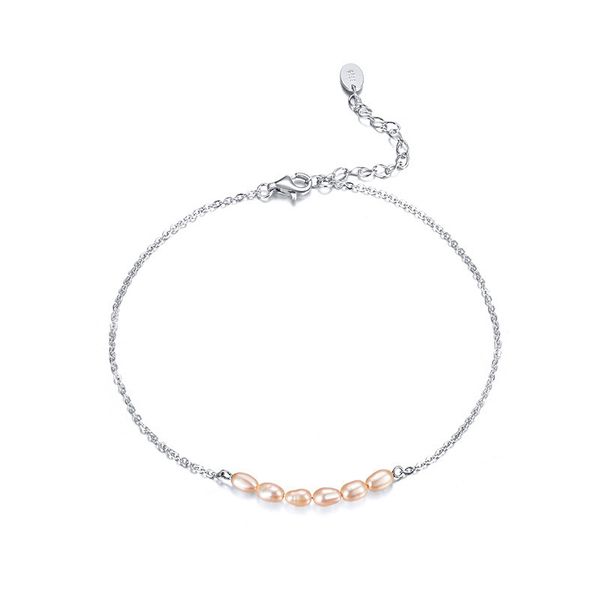

925 sterling sliver elegent natural pearls charm anklets for women simple chain anklet female summer beach jewelry gifts, Red;blue