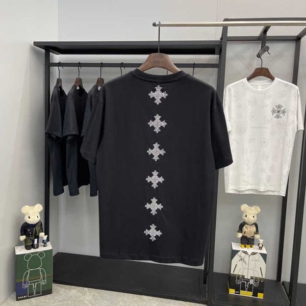 

fashion outlet 21ss chrome fengchao brand ch cro cross horseshoe embroidery drill round neck short sleeve t-shirt men's and women', White;black