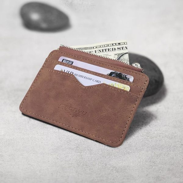 

card holders men's wallets frosted short korean wallet zipper zero multi pocket business bag cards clip, Brown;gray